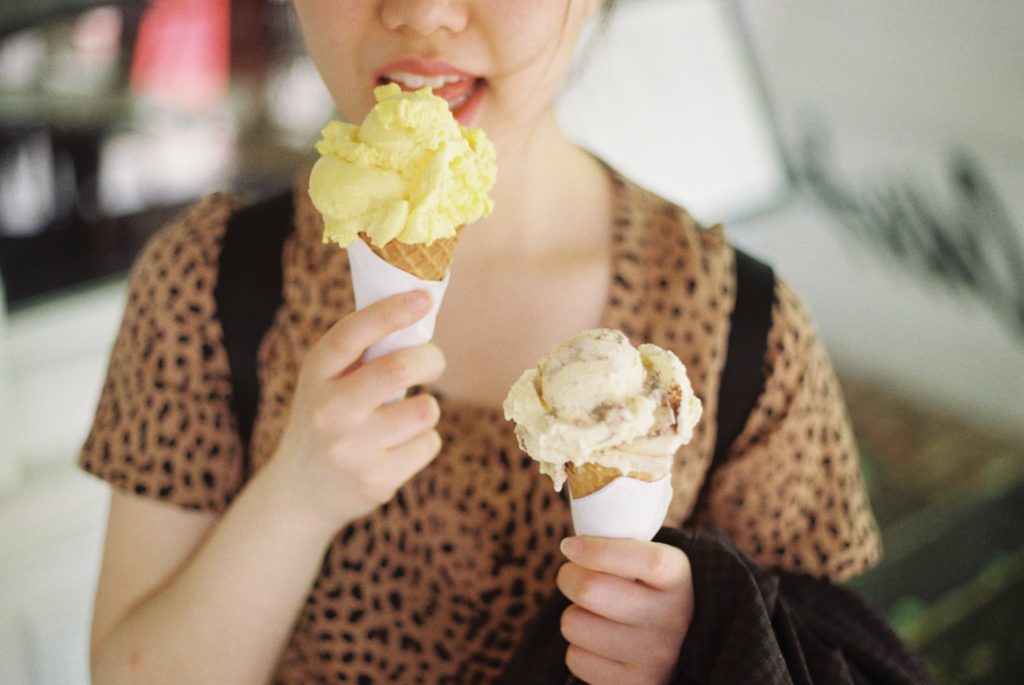 woman eating healthy ice cream