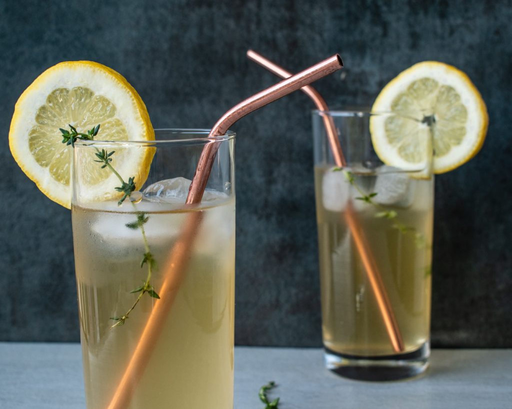 Two glassed filled with lemon iced tea