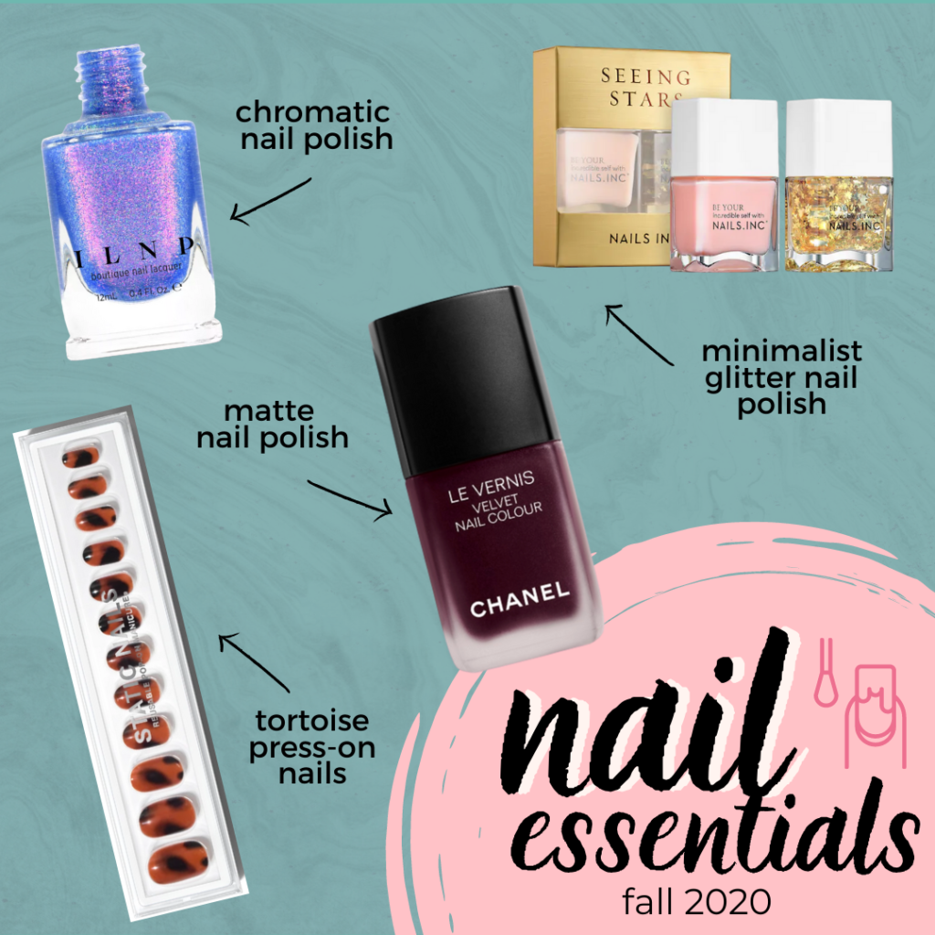Nail Essentials: tortoise press on nails, chromatic nail polish, minimalist glitter nail polish, matte nail polish 