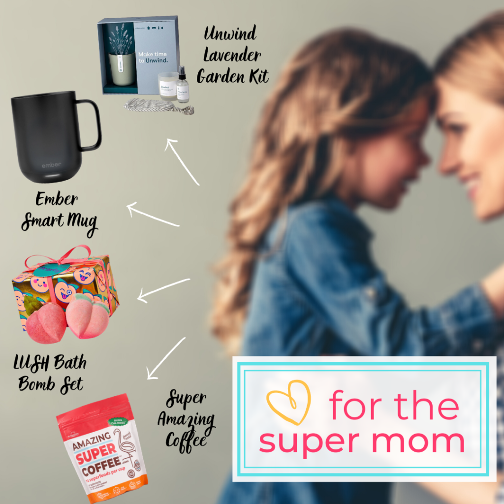 Gifts for super moms: Unwind Lavender Garden Kit, Ember Smart Mug, LUSH Bath Bomb Set, Super Amazing Coffee
